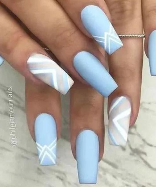 White Nails With Baby Blue Design