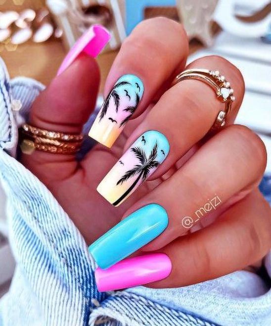 White Nails With Royal Blue Design