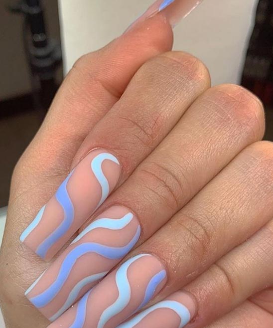 light blue acrylic nails coffin with design