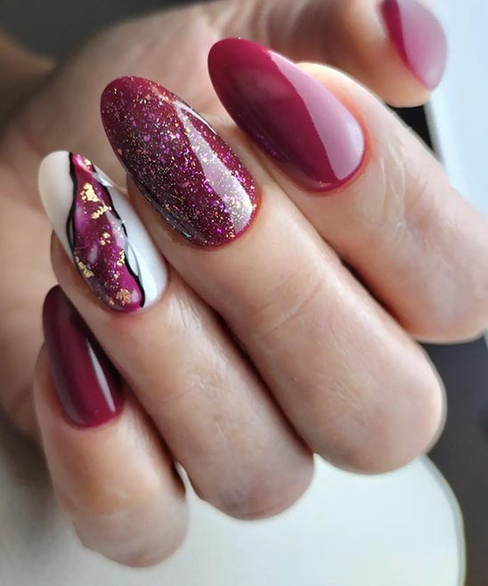 Nails Burgundy and Gold