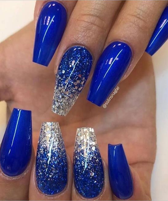 Acrylic Blue and Gold Nails