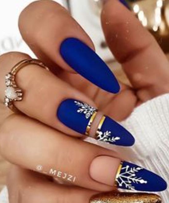 Acrylic Nails Blue and Gold