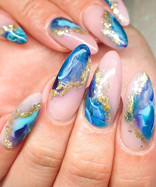 Golden Touch Shimmering Almond Shaped Nails TailoringinHindi Almond Acrylic Nails With Gel Polish Orange And Gold 2
