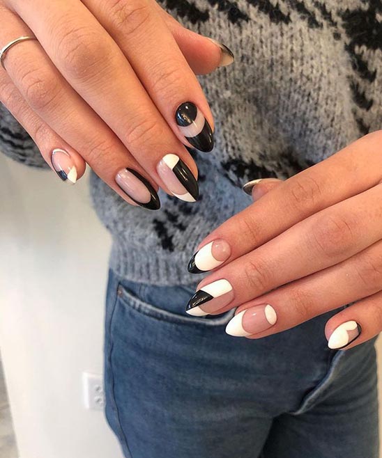 Almond Nails Black and White