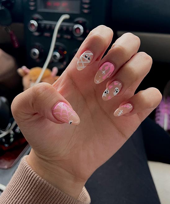 Almond Nails With White Outline