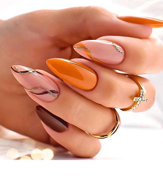 Almond Orange Nails
