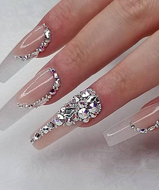 Baddie Simple Coffin Nails With Rhinestones