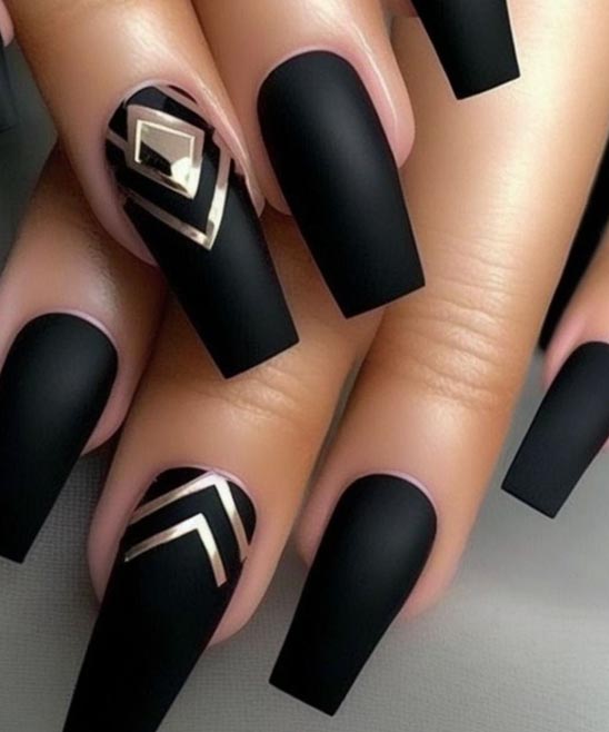 Black Coffin Shaped Nail Designs