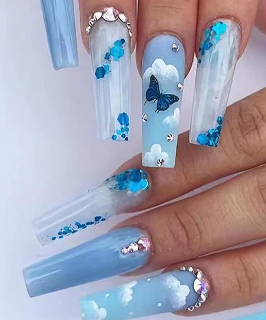 Black French Tip Nails Coffin With Design