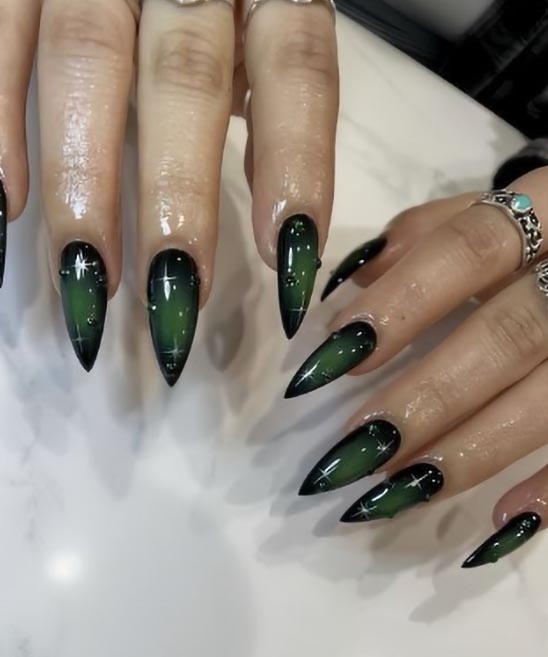 Black Green Nails Stiletto
