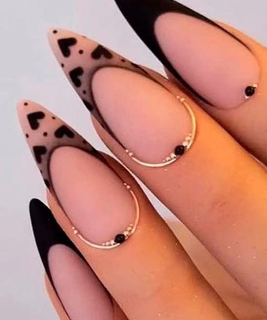 Black Nail Designs With Hearts