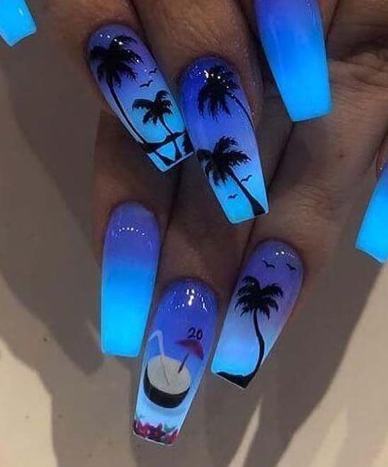 Black Nails With Dark Blue Designs and White Tips