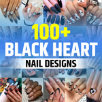 Black Nails With Heart Design