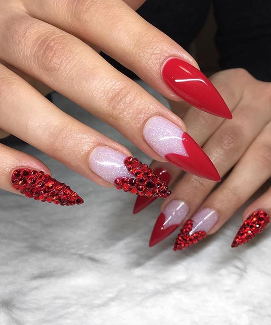 Black Nails With Red Hearts