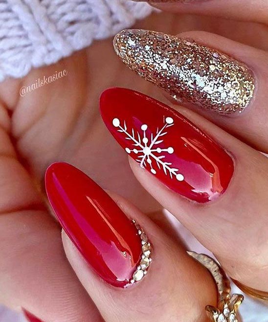 Black Red and Gold Christmas Nails