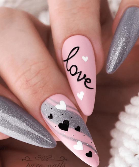 Black Valentines Nails With Designs