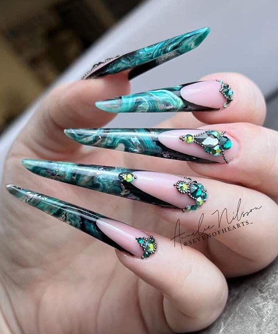 Black and Gold Nails With Rhinestones