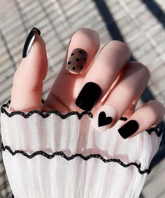 Black and Pink Valentine's Day Nails