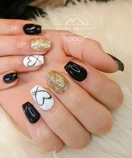 Black and Pink Valentines Nails