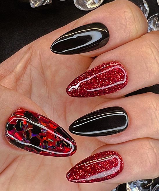 Black and Red Short Valentine Nails