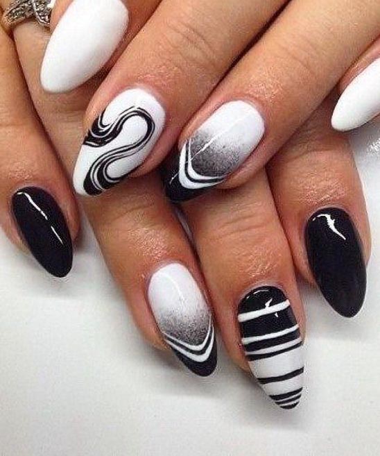 Black and White Acrylic Almond Nails