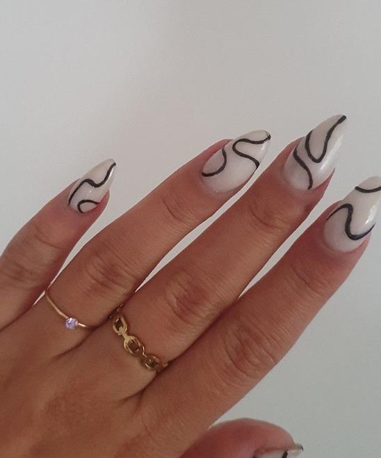 Black and White Almond Shaped Nails