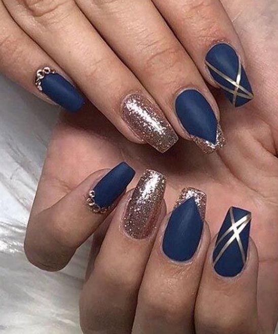 Blue Gold and Silver Nails