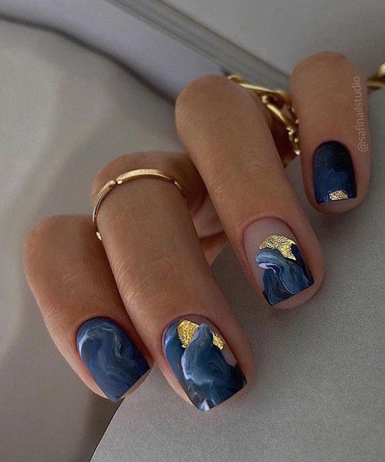Blue White and Gold Nail Designs