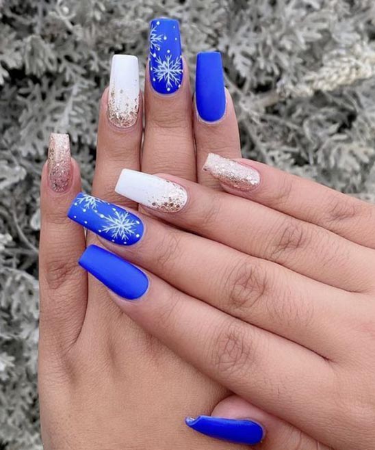 Blue White and Silver Christmas Nails