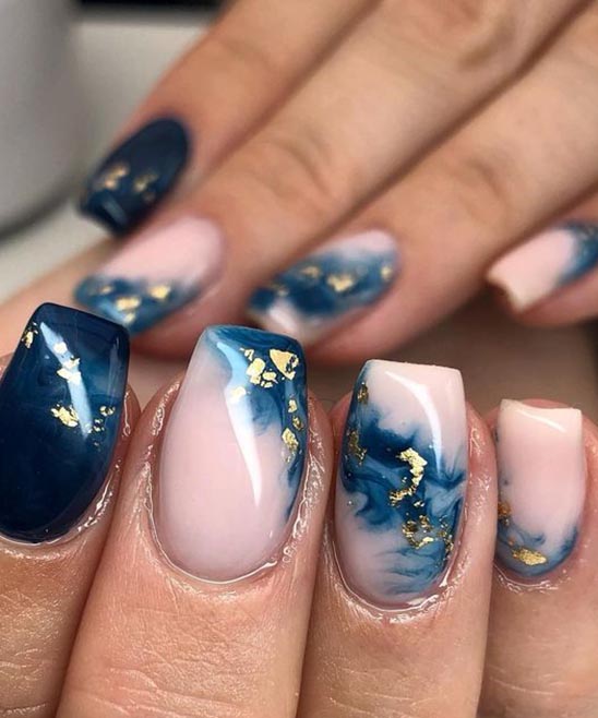 Blue and Gold Coffin Nails