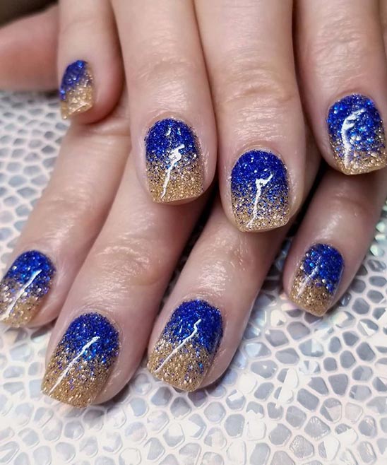 Blue and Gold Fake Nails
