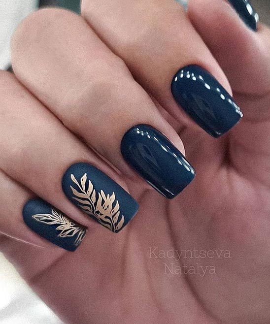 Blue and Gold Foil Nails