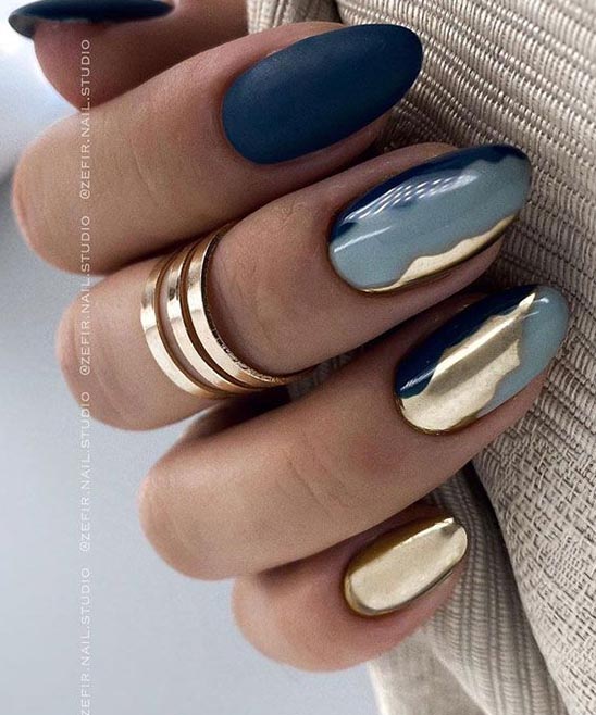 Blue and Gold Gel Nail Designs