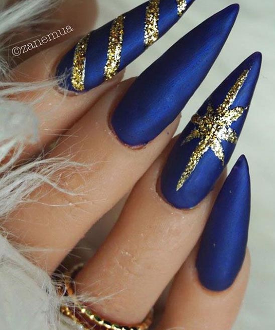 Blue and Gold Gel Nails