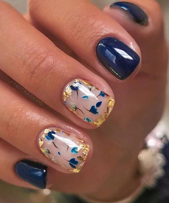 Blue and Gold Matte Nails