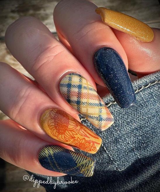 Blue and Gold Nails Coffin