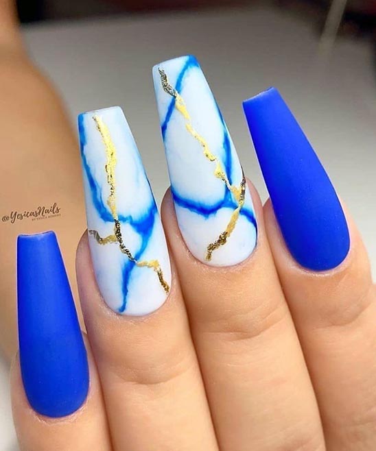 Blue and Gold Nails Designs