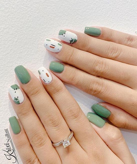 Bright Green and White Nails