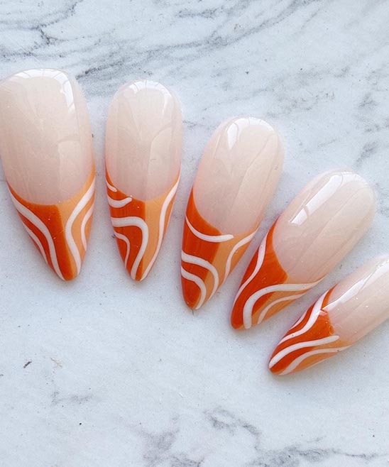 Bright Orange Almond Shape Nails