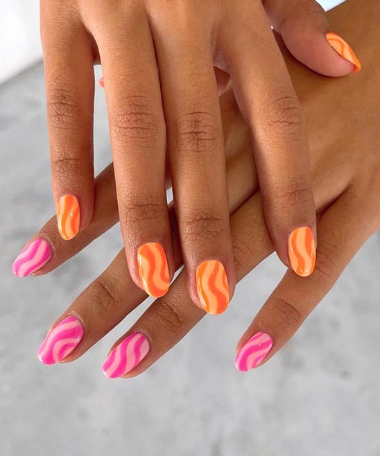 Bright Pink and Orange Ombre Nails