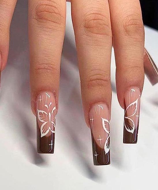 Brown and Pink Acrylic Nails