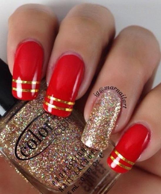 Burgundy Nails With Gold