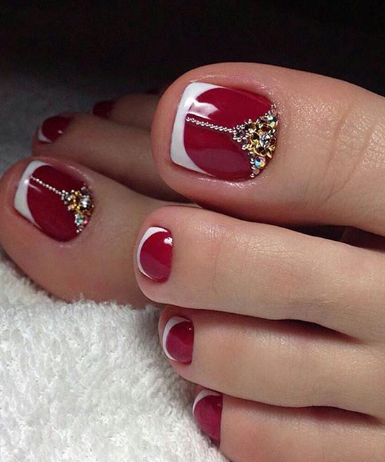 Burgundy and Silver Toe Nail Designs