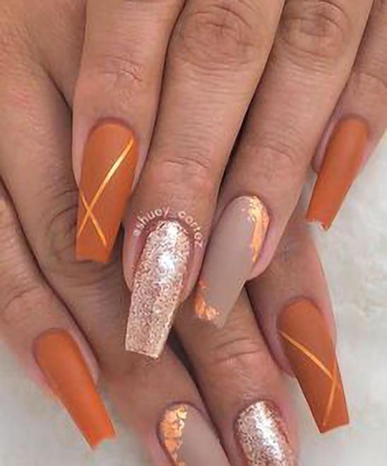 Burnt Orange Glitter Nails