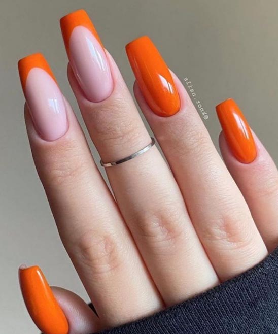 Burnt Orange Nails With Design