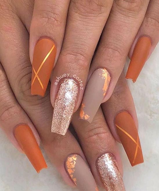 Burnt Orange and White Nails