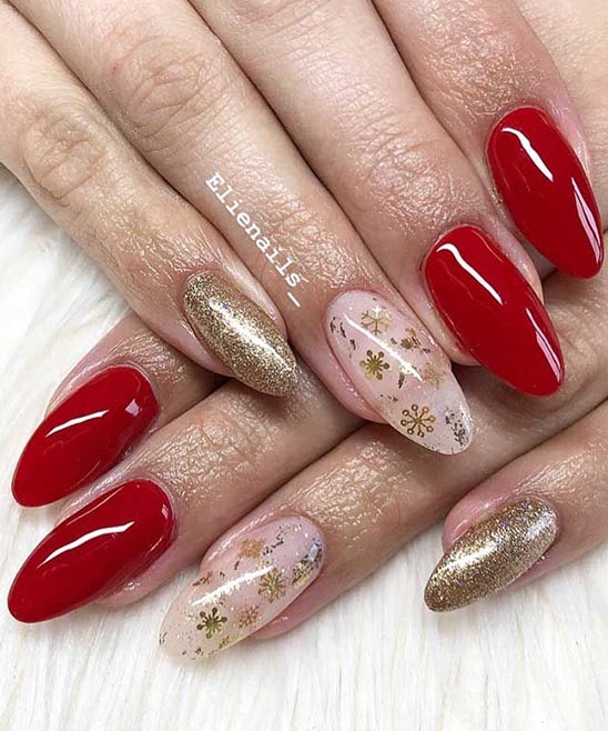Christmas Acrylic Nails Red and Gold