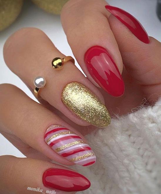 Christmas Gel Nails Red and Gold
