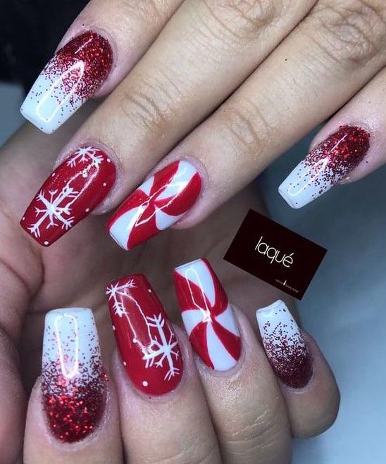 Christmas Nail Art Red and White