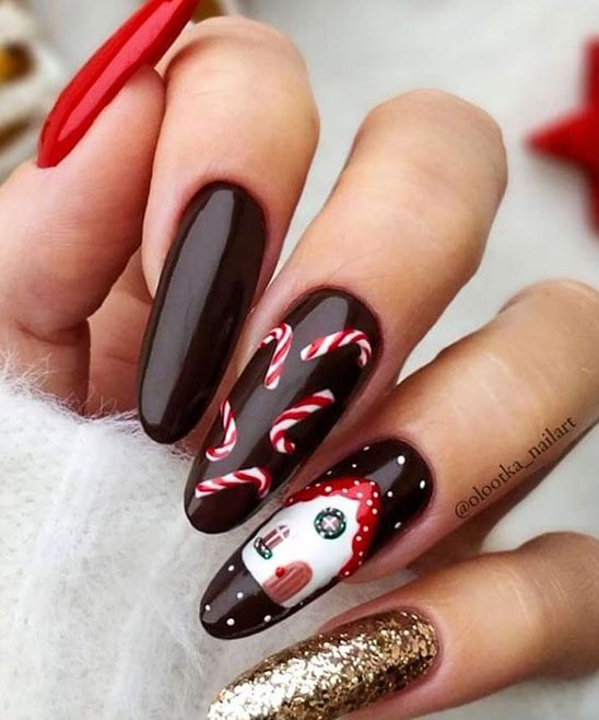 Christmas Nail Art on Dark Red Nails